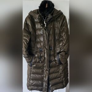 French Connection Womens Quilted Winter Puffer Coat - Olive Green - Size XL